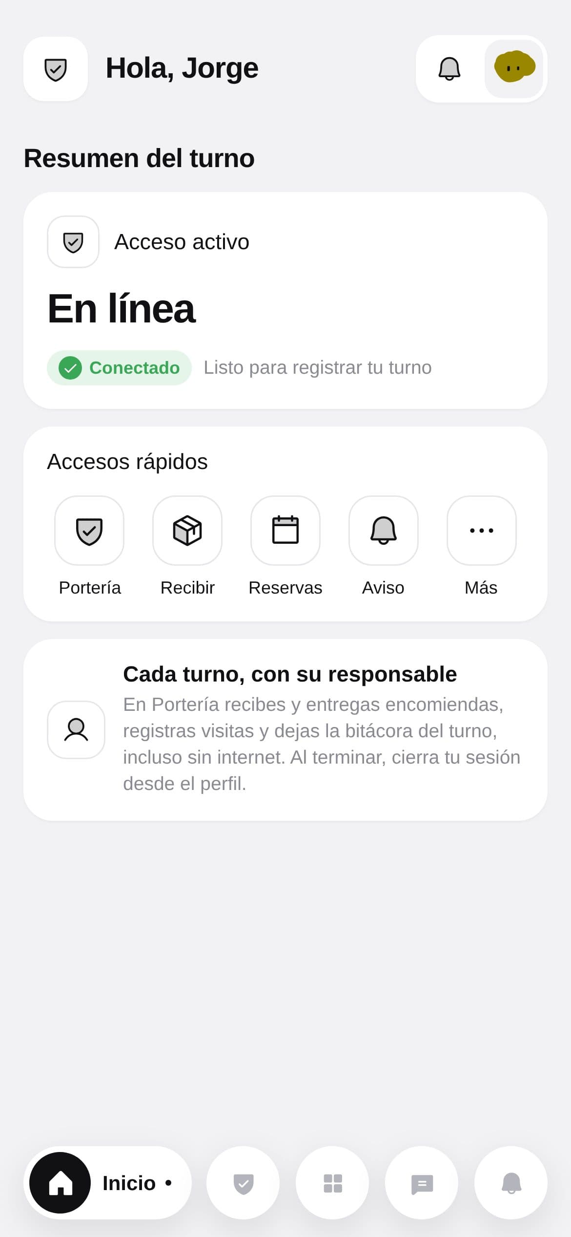 Conserjería de ComuniOS con el resumen del turno
